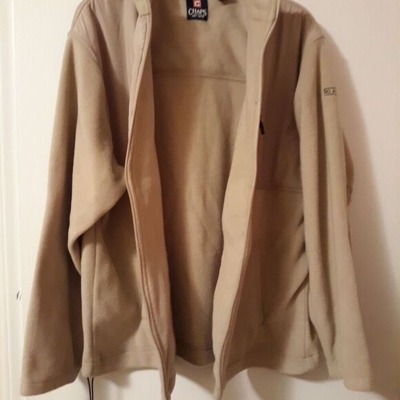 Men’s Chaps Fleece Jacket Size XL/TG Full Zip Tan Drawstring Waist LNC - Picture 10 of 12